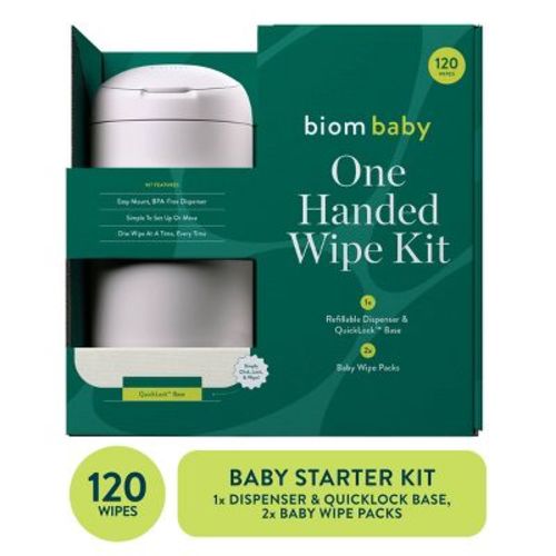 Biom 99% Water Hypoallergenic Baby Starter Kit - White - Fragrance Free - 120 wipes: Face, Hands, Nose, Whole Body, Diaper Area