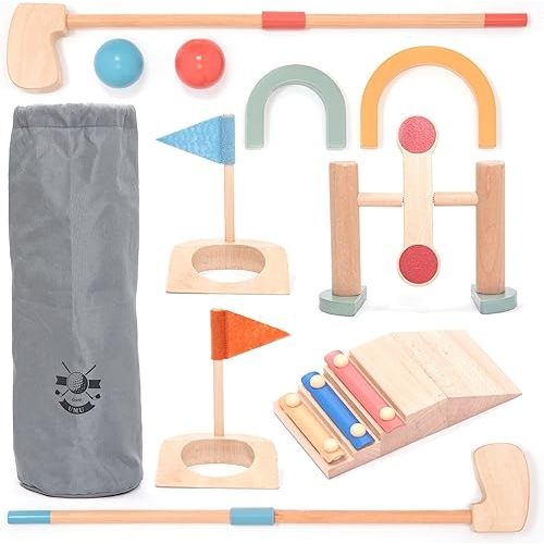 umu® Wooden Mini Golf Set for Kids – 6 Obstacles, Indoor and Outdoor Golf Toy with Balls and Clubs – Creative Learning Toy for Boys and Girls Ages 3 4 5 6