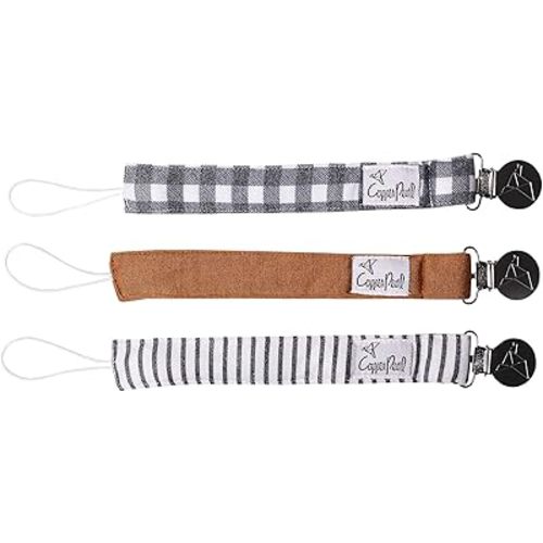 Copper Pearl Pacifier Clips 3-Pack: Scotland - Premium Knit Binky Clips for Baby Girls and Boys - Stylish Stainless Steel Pacifier Holder Clip - Baby Pacifier Clips for No More Floor Drops