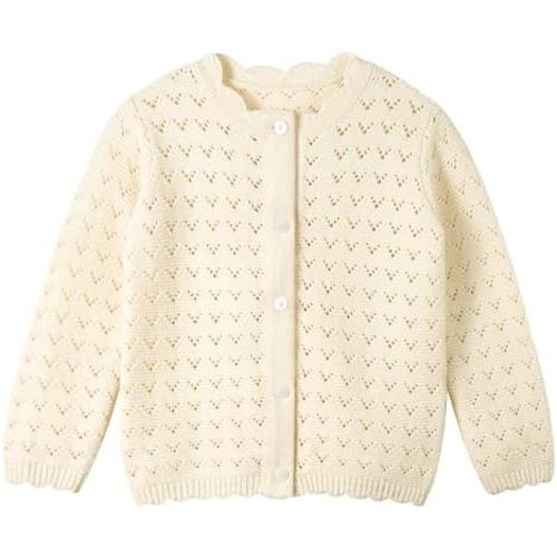 Miipat Baby Girl Sweater Knit Toddler Cardigan Long Sleeve Button Up Hollow Crochet Sweater
