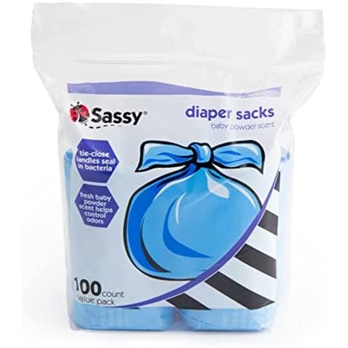 Sassy Disposable Scented Diaper Sacks - 100 Count - 50 Sacks per Roll, Blue (40012)