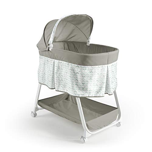 Ingenuity Ity Snuggity Snug Bedside Baby Bassinet, Soothing Vibrations Portable Crib with Storage Basket, Nimbu, Grey
