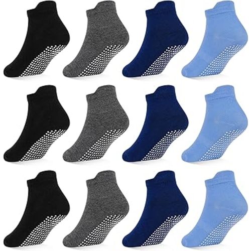 SkiBeaut 12 Pairs Toddler Non Slip Kid Boy Girl Socks with Grips, Toddlers Child Anti Skid Sticky Gripper Socks 1-7 Years Old
