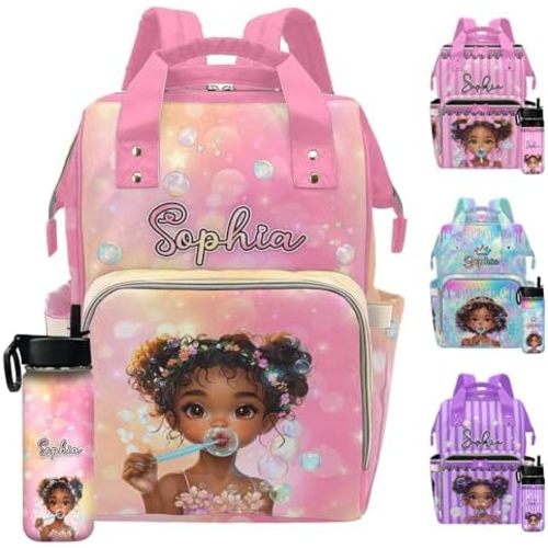 Personalized Diaper Bags with Name, Custom Princess Diaper Backpacks for New Mom Customized Multifunctional Backpack for Picnic, Shopping Camping and Hiking