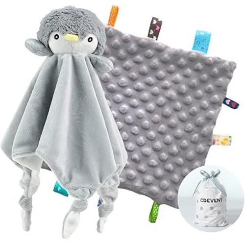 CREVENT Cozy Plush Baby Security Blanket, Loveys for Baby Girls and Boys, Birthday (Penguin + Tag)