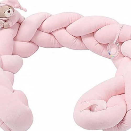 3D Premium Braided Bear Crib Bumper - Pink