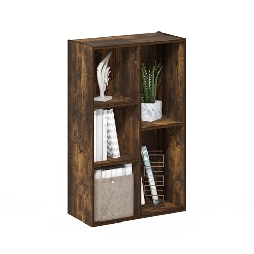 Furinno LUDER Book Shelf, 5-Cube Bookshelf, Reversible Bookcase, 9.4 x 19.5 x 31.5, Easy Assembly, for Living Room, Bedroom, Home Office, Amber Pine