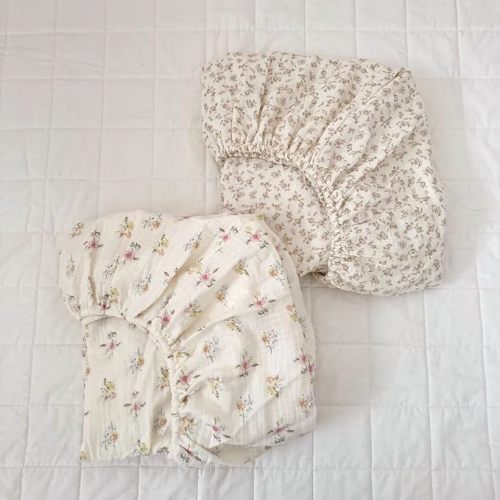 Muslin Crib Sheets 2 Pack,52"x28",Camellia & Azalea Floral Print