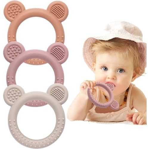 Eascrozn 3 Pack Bear Silicone Baby Teething Toys 3M+ BPA Free