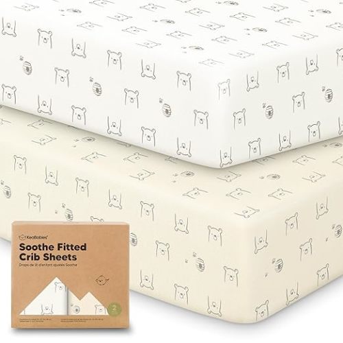 KeaBabies 2-Pack Crib Sheets 52x28 Jersey Cotton Bumble Bear