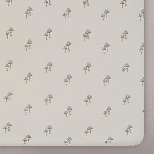 Oilo Crib Sheet, Breathable, Fitted, Organic Cotton Jersey, 300-Thread, Machine Wash, Fits Standard Crib (28" x 52" x 6"), Toddler Bedding, Heirloom Organic Collection, Mushroom