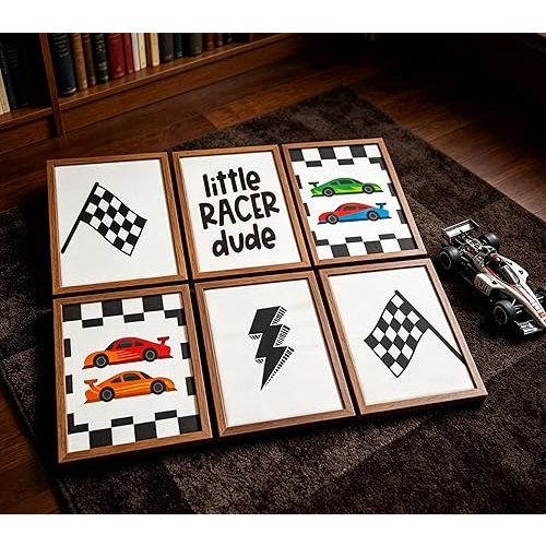 Gschupy 6Pcs Race Car Wall Art Canvas Prints for Boys Room Bedroom Playroom Nursery Vintage Vehicle Posters Retro Car Pictures Home Decoration 8x10In Unframed