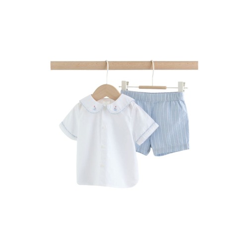 Nautical Button-Up Shirt & Stripe Shorts Set