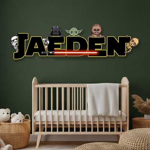 Personalized Star Wars Name Sign, Custom Star Wars Wooden Wall Decor, Vinyl Printed Nursery Name Plaque, Boys Room Gift
