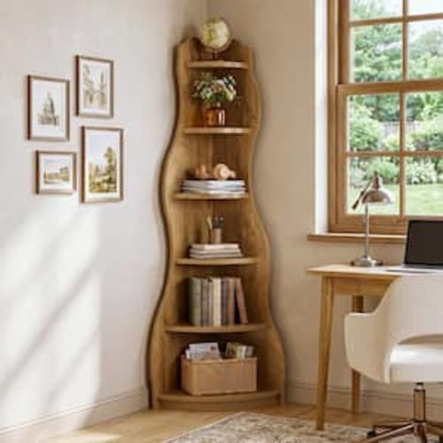 Eulas 68.9 in. Tall Rustic Brown Wood 6-Shelf Standard Bookcase Storage Rack, Corner Plant Stand Display Shelf Organizer