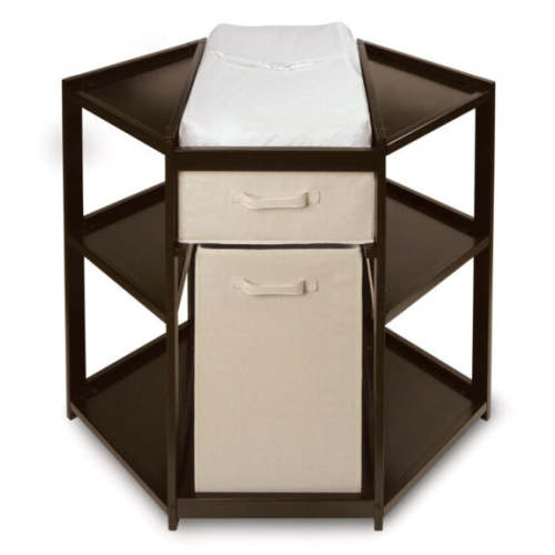 Diaper Corner Baby Changing Table with Hamper and Basket – Espresso