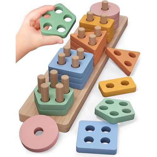 Wooden Sorting and Stacking Toy - colorful b