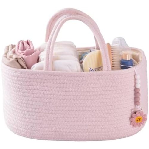 XUANGUO Pink Cotton Rope Baby Diaper Caddy Organizer Basket for Girls