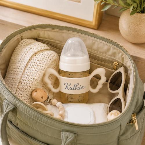 Personalized Silicone Baby Bottle Labels with Handle/ Custom Name Labels for Newborn Feeding/ Unique Thoughtful Baby Gift/ Baby Shower Gift