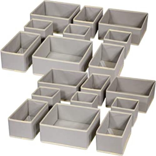 DIOMMELL Set of 18 Foldable Cloth Storage Box Closet Dresser Drawer Organizer Fabric Baskets Bins Containers Divider for Baby Clothes Underwear Bras Socks Lingerie Clothing,Grey 666