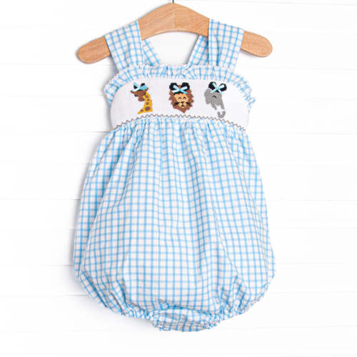 Jungle Jamboree Smocked Girl Bubble, Blue – Stitchy Fish