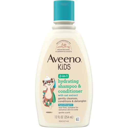 Aveeno Kids 2-in-1 Hydrating Shampoo & Conditioner, Gently Cleanses, Conditions & Detangles Kids Hair, Formulated With Oat Extract, For Sensitive Skin & Scalp, Hypoallergenic, 12 fl. oz
