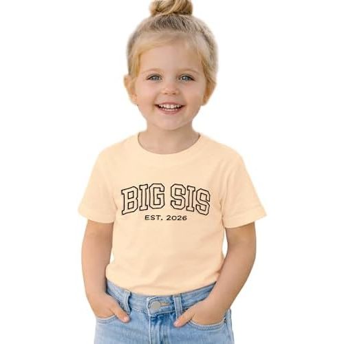 Toddler Baby Girls Big Sis Est. 2026 Embroidery T-Shirts Kids Promoted to Big Sister Tee Short Sleeve Tops