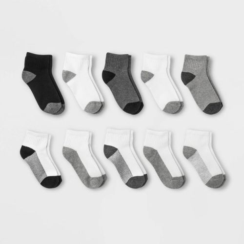 Boys' 10pk Ankle Socks - Cat & Jack™ White/gray/black S