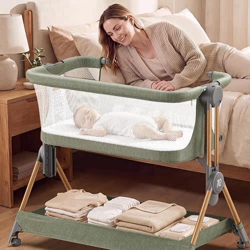 ANGELBLISS Baby Bassinet, 3-in-1 Bedside Sleeper, One-Click Foldable Crib