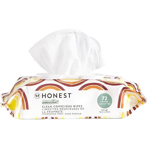 The Honest Company Clean Conscious Unscented Wipes | Over 99% Water, Compostable, Plant-Based, Baby Wipes | Hypoallergenic for Sensitive Skin, EWG Verified | Rainbow, 72 Count