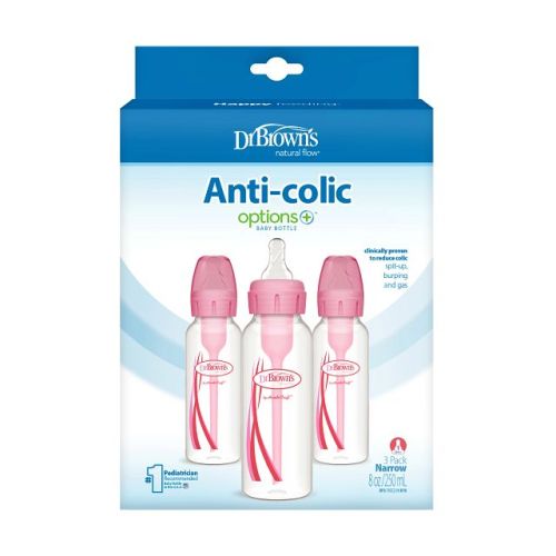 Dr. Brown's 8 oz/250 mL Options+ Narrow Anti-Colic Baby Bottle, 3-Pack