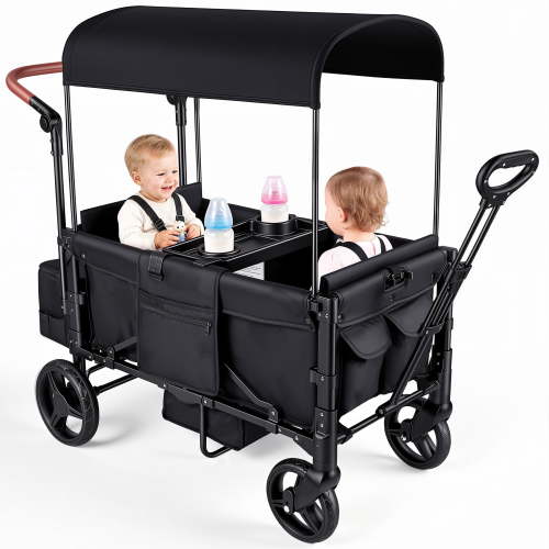 Tripland Wagon Stroller for 2 Kids,Baby Stroller Wagon with Storage Shelf,Push & Pull Handle,Black