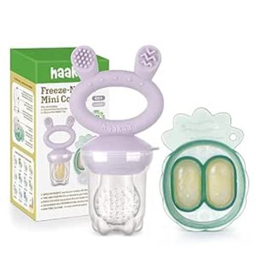 Amazon.com : Haakaa Baby Fruit Food Feeder & Mini Freezer Nibble Tray Combo, Breastmilk Popsicle Molds for Baby Cooling Relief, BPA Free Silicone Feeder for Safe Infant Self Feeding, 4 Month+ (Lavender) : Baby