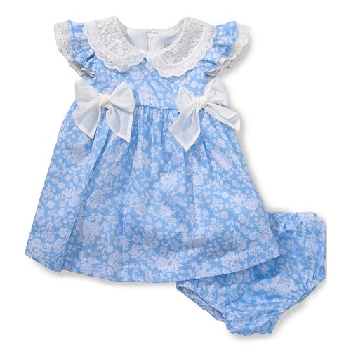 Rare Editions Baby Girls Layered-Flutter-Sleeve Eyelet Peter Pan Collar Bow-Detail Floral-Printed Fit-And-Flare Dress