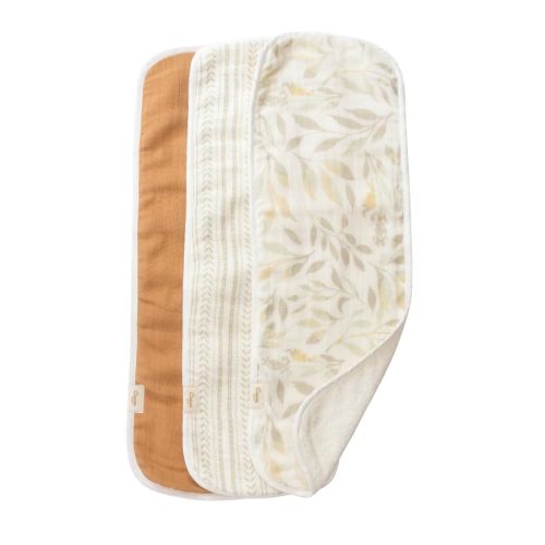 Crane Baby Willow Baby Burp Cloths, Set of 3, Absorbent & Lightweight Muslin Burp Cloths, 100% Cotton Burping Cloths for Newborn, Neutral Baby Items, 7" x 20", Brown/Green Leaf, Newborn Necessities