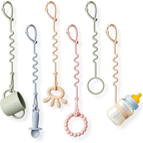 Andy Bear Toy Straps for Baby 6 Pack Keep Your Baby's Toys and Sippy Cups Secure with Toy Straps and Sippy Cup Strap Adjustable Silicone Toy Straps for Strollers High Chair, Stroller Accessories