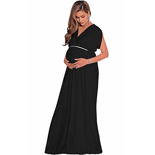 KOH KOH Womens 2026 Long Short Sleeve V-Neck Maternity Summer Flowy Gown Maxi Dress