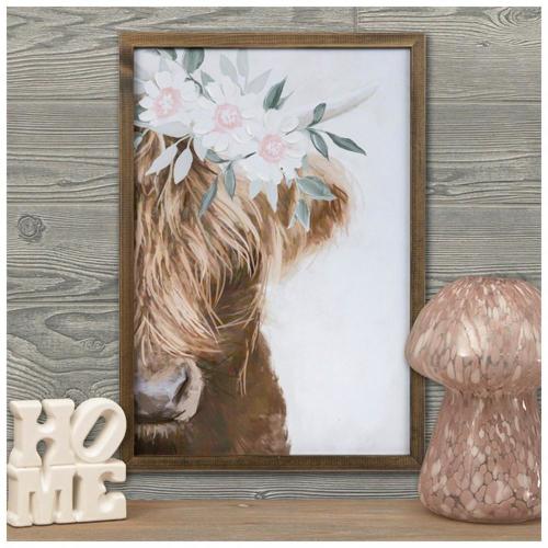 Floral Crown Highland Cow Wood Wall Decor