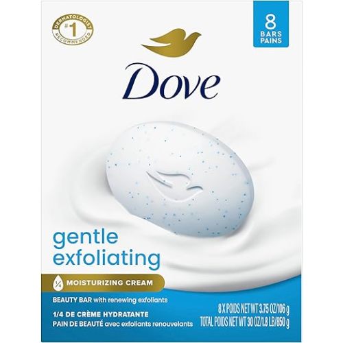 Dove Beauty Bar Soap 8 Bars Gentle Exfoliating, for Soft, Smooth Skin, Gently Renews Skin 3.75 oz