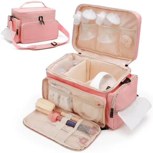 Breast Pump Bag Fit for Spectra S1 and S2, Pumping Bag with Waterproof Mat for Pump Accessories, Portable Pump Carrying Case for Work, Travel and Family Use, Pink