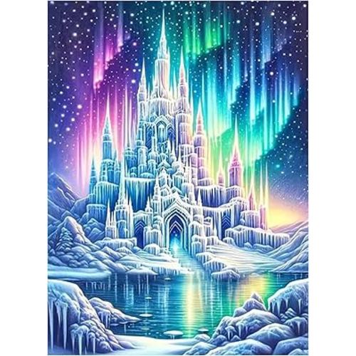 KUFWKEY Fantasy Castle Diamond Art Kits for Adults,5D Aurora Borealis Diamond Painting Kit, Full Round Drill DIY Diamond Mosiac Art,Diamond Dots for Beginners,Gem Art and Crafts,Home Decor,12x16inch