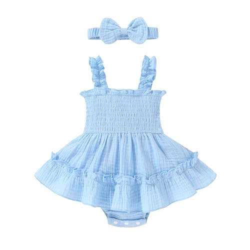 Happy Town Infant Baby Girl Clothes Toddler Summer Sleeveless Romper Dress with Headband Newborn Jumpsuit Outfits