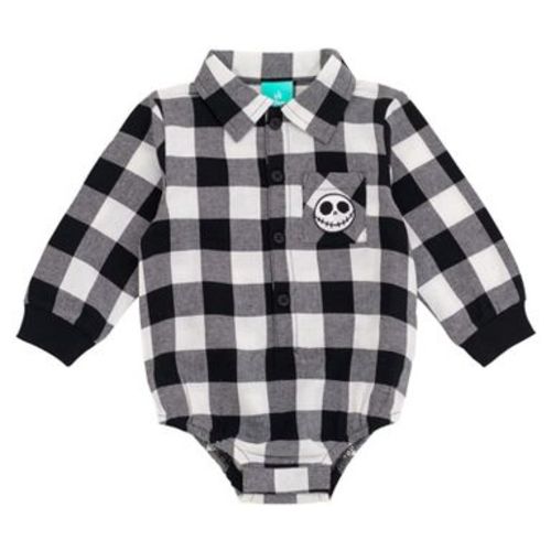 Disney Nightmare Before Christmas Jack Skellington Infant Baby Boys Flannel Button-Down Bodysuit Plaid Black / White 12 Months