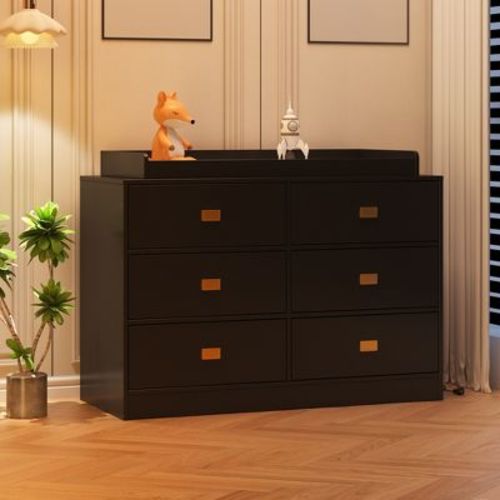 6-Drawer Nursery Dresser with Changing Table - Dresser with Safety Rails & Waterproof Top