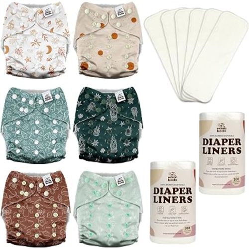 Mama Koala 3.0 Baby Cloth Diapers with 6 Inserts Bundle, with 2 Rolls Disposable Natural Liners
