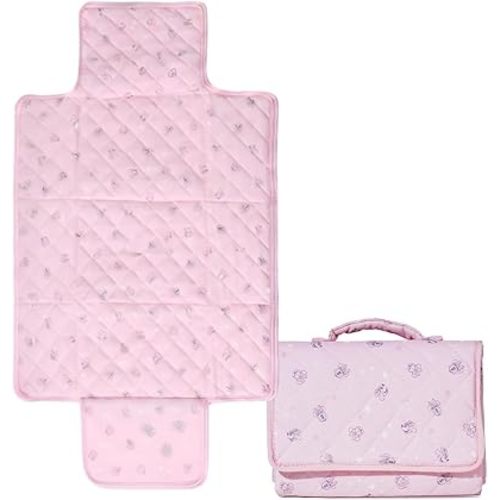 Disney Minnie Mouse Portable Baby Changing Pad Quilted Poplin Waterproof Wipeable Diaper Changing Mat for Travel and Nursery