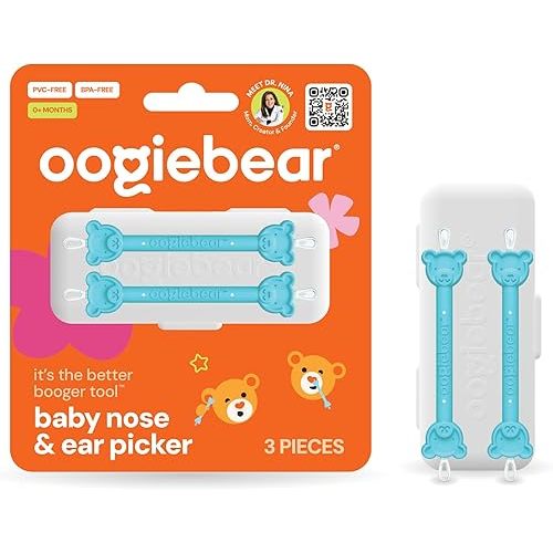 oogiebear: Baby Nose Cleaner & Ear Wax Removal Tool - Safe Booger & Earwax Removal for Newborns, Infants, Toddlers - Dual-Ended - Essential Baby Stuff, Diaper Bag Must-Have, 2 Pack Blue with CASE