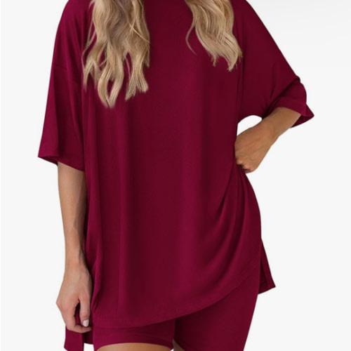 PRETTYGARDEN Women's Two Piece Lounge Set 2025 Summer Casual Oversized Shirts Biker Shorts Matching Airport Travel Outfit