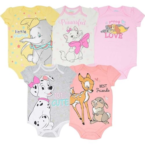 Disney Classics The Aristocats Lion King Winnie the Pooh Pixar Toy Story Baby Girls 5 Pack Bodysuits Newborn to Infant