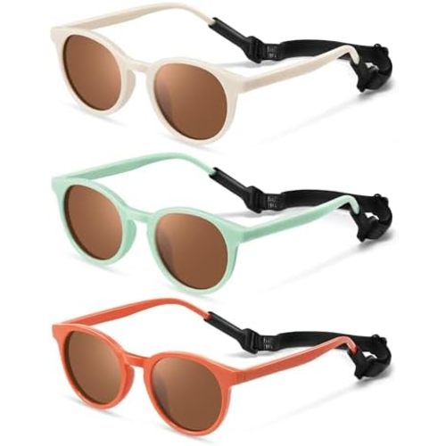 Cute Kids Polarized Sunglasses,Baby Sun Glasses with Strap for Toddler Girls Boys Flexible Round UV Protection